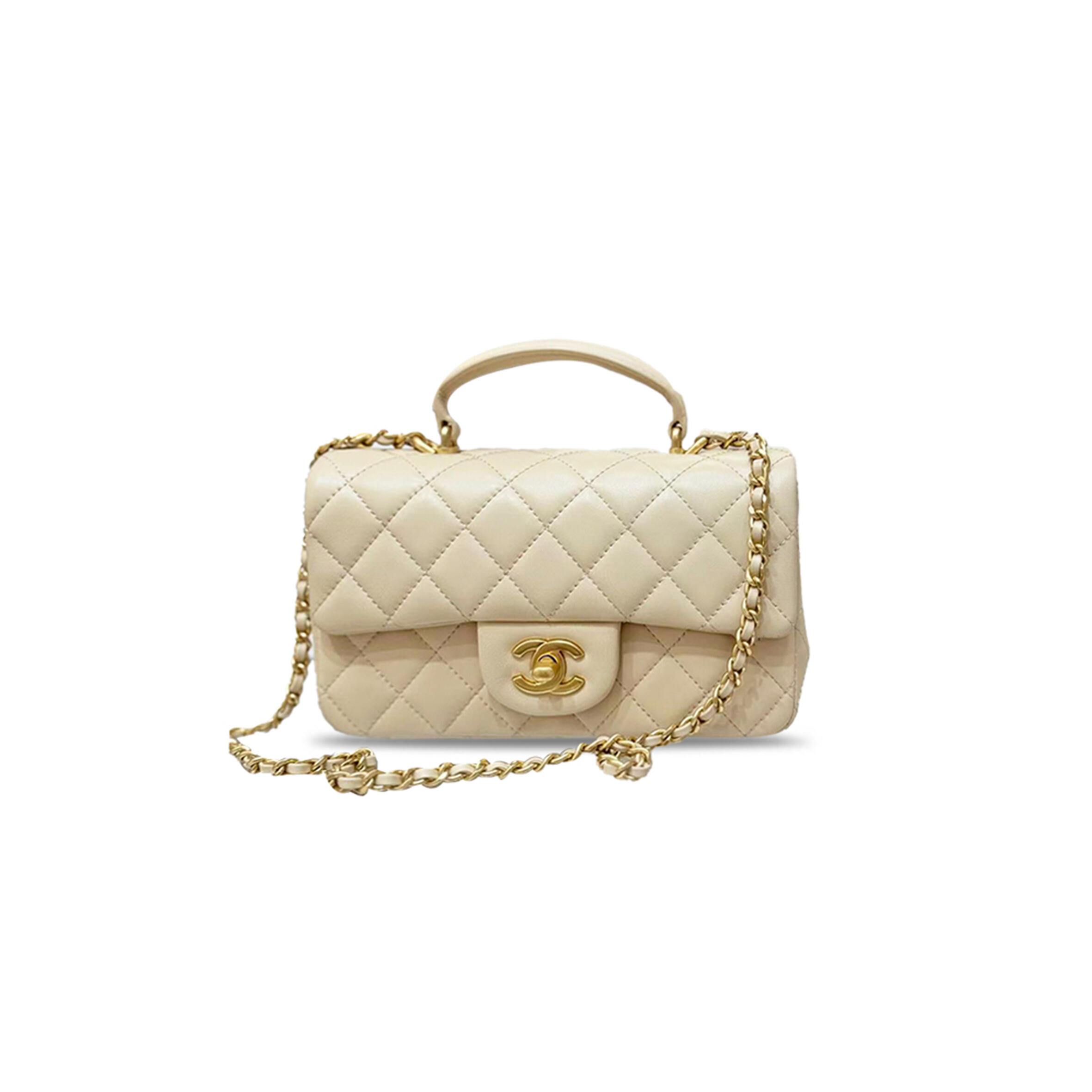 Ch**el mini rectangular flap with top handle lambskin light gold hardware (20*13*6cm)
